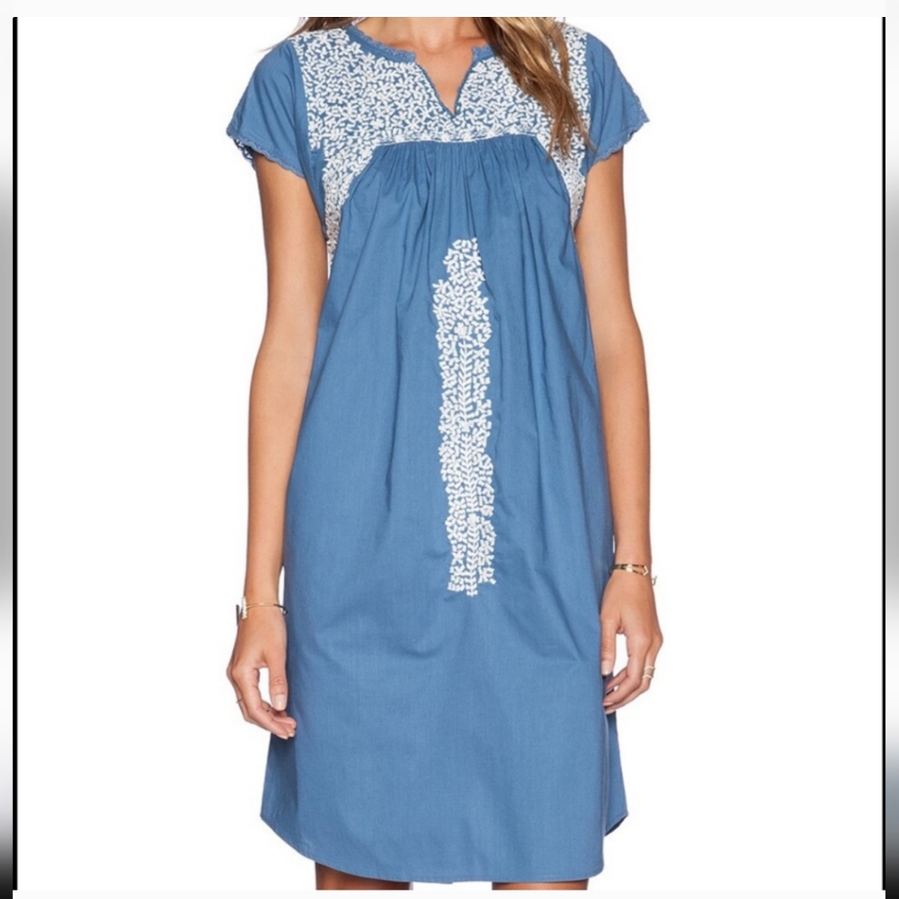 Ulla Johnson Cornflower Blue Dahlia Embroidered Summer Dress